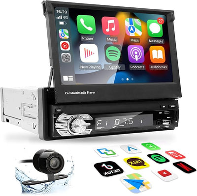 Single-Din-Touchscreen-Radio,Carplay&Android Auto,Car Stereo Backup Camera | Bluetooth/FM/RDS Radio/Type-C/USB/SD/MP4/MP5 Player EZoneTronics