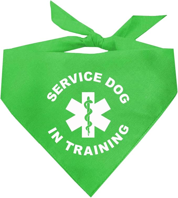 Service Dog in Training Dog Bandana | 100% Cotton Adjustable Triangle |Service Dog | Working Animal | Assistance |Lime, One Size (289)