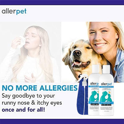 Allerpet Dog Dander Remover w/Free Applicator Mitt & Sprayer - Best Pet Dander Remover for Allergens - for Canine Dry Skin Treatment - Good for Fur & Skin - 2 Pack (12oz)