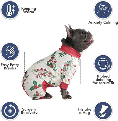 Spark Paws Dog Christmas Pajama, Dog Recovery Suit Male, Onesie, Ultra-Soft and 4-Way Stretch, for Small Medium and Large Breeds - Mistletoe - XL