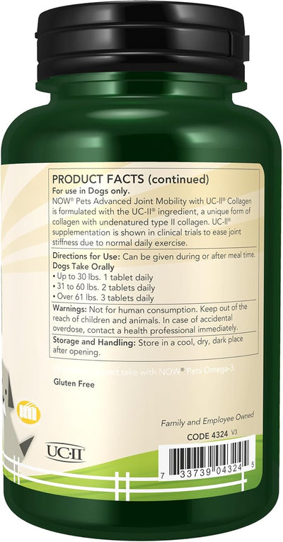 Now Pets, UC-II® Advanced Joint Mobility for Dogs and Cats, Veterinarian formulated, Help Maintain Cartilage and Connective Tissue*, 60 Chewable Tablets (60 Grams)