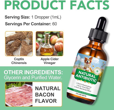 Antibiotics for Dogs, Natural Antibiotics for Dogs, Dog Antibiotics for Infection Supports Immune & Dogs Allergy Relief, Dog Multivitamin UTI Drops Natural Supplement for All Ages & Breeds