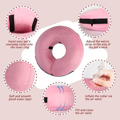 Inflatable Dog Cone Collar-Soft Protective Cone for Dogs After Surgery,Dog Donut Collar for Large Medium Small Dogs and Cats (Pink,Large)