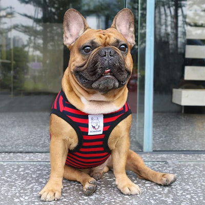 iChoue French Bulldog 100% Breathable Cotton Striped T Shirts Halloween Vest Clothes for Medium Dogs Tank Tops Frenchie Pug English Boston Terrier Pitbull Red Blue Stripes - Large