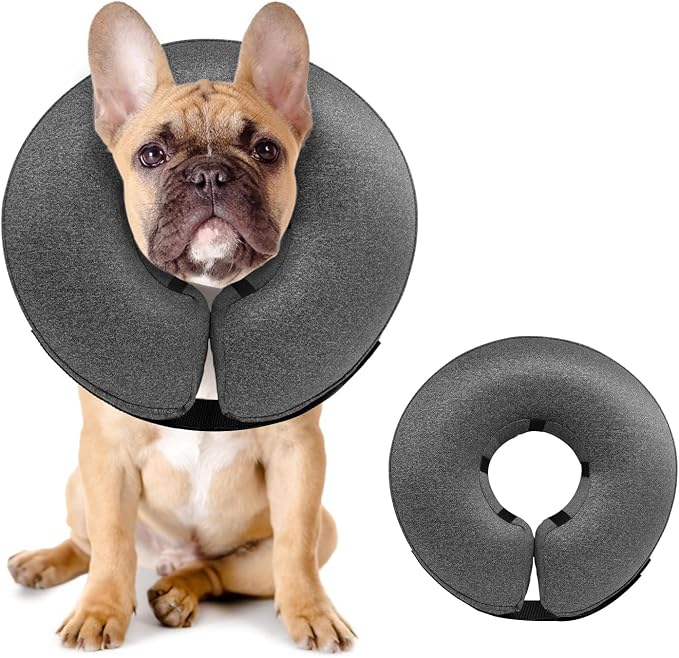 MIDOG Inflatable Dog Cone, Soft Donut Recovery Collar Alternative After Surgery to Help Prevent Licking, Comfy E Collar with Neck Pillow Design, Grey, M