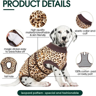 Kuoser Dog Recovery Suit Female, Dog Recovery Suit Female Doggie Onesie for Surgery, Post-Op Onesie for Female & Male Dogs, Soft Protective Wear, BrownLeopard L