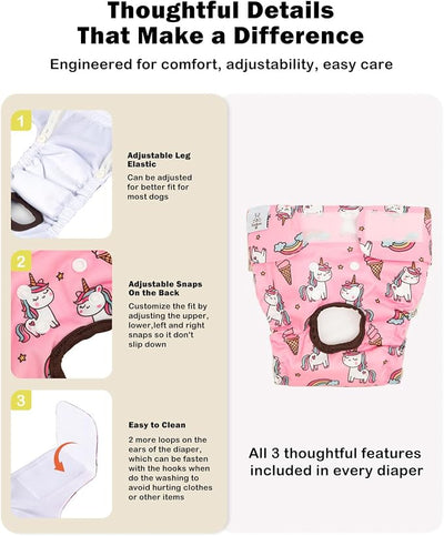 CuteBone Dog Diapers Female Washable Small Medium Large 3 Pack Reusable Doggie Diapers Puppy Period Pants for Doggy Heat Cycle Peeing