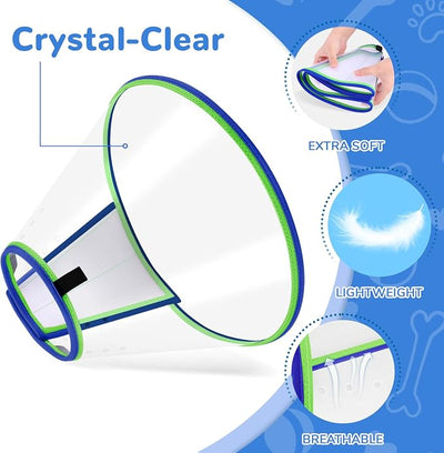 Soft Dog Cone Collar for Dogs After Surgery, Transparent Cone for Dogs to Stop Licking, Breathable Dog Neck Cone for Small Medium Large Dog, Adjustable Elizabethan Pet Recovery Collar (Blue, Size 3)