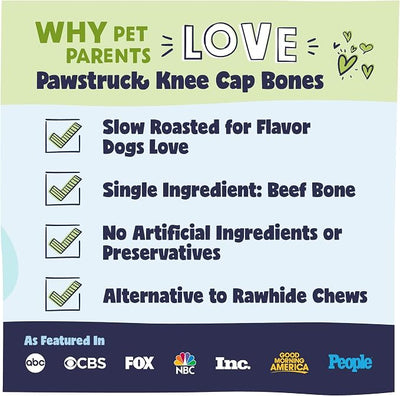 Pawstruck Natural Knee Cap Dog Bones - Treats for Aggressive Chewers, Low Fat & High Protein Chews, Beef Flavor, Long-Lasting Rawhide Alternatives - 20 Pack, Packaging May Vary