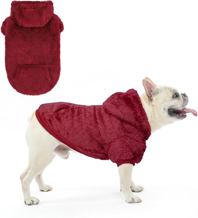 SCENEREAL Fleece Dog Sweaters Hoodie for Small Medium Large Dogs Girls Boys, Plush Fuzzy Dog Clothes Hoodies with Leash Hole, Winter/Fall Puppy Cold Weather Coat, Sherpa Hooded Sweatshirt, Burgundy M