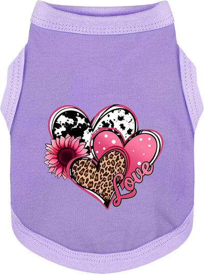 Discover Cozy Cotton Canine Wear: Soft, Lightweight, and Breathable Dog Shirt Vest with Eye-Catching Graphics (Hearts and Love), Keeping Your Furry Friend Comfy! Purple M