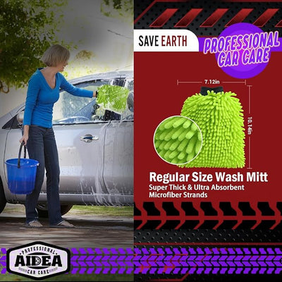 AIDEA Car Wash Mitt Microfiber, 1PK, Car Wash Brush, Green, 7.12''X10.14'' | Scratch Free Lint-Free Premium Chenille Microfiber Mitt, Cleaning Supplies, Regular Size