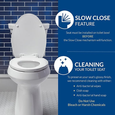 Mayfair Caswell Modern Slow Close Toilet Seat, Durable Plastic Seat, Made in USA, Round, White, 4-Pack