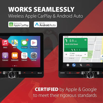 Dual Electronics DCPA81W 8" Wireless CarPlay Android Auto Single/Double DIN | Fits single or double DIN, 8-inch touchscreen, certified wireless CarPlay, front & rear camera inputs, Bluetooth,USB charging