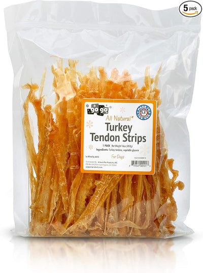 GOGO Turkey Tendon Strips Dog Chew Treats Sources and Made in The USA (1 lb)