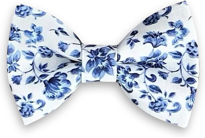 Detachable Dog Bow Tie, Slide-On Pet Bowtie for Collars, Stylish Durable Dog Lover Accessory Small, Medium & Large Dogs (French Blue Floral, X-Large (5.5in Wide))