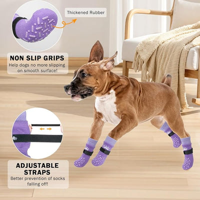 SCENEREAL Anti Slip Dog Socks to Prevent Licking Paws, Dog Shoes for Hot/Cold Pavement, Paw Protector Traction Control on Hardwood Floor, Dog Shoes Booties for Puppy Small Medium Large Senior Dogs