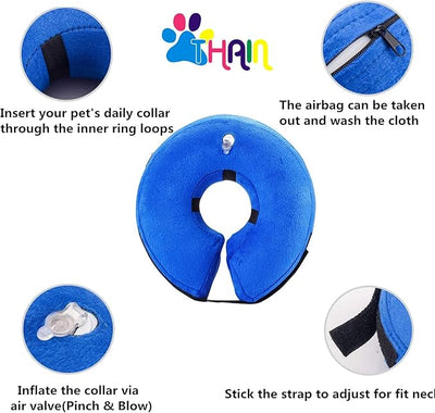 THAIN Soft Dog Recovery Protective Collar After Surgery-Cone Inflatable Collar for Dogs and Cats - Adjustable Washable Elizabethan Collar (M)