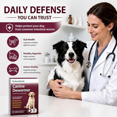 Fenbendazole Dewormer for Dogs & Puppies, Oral Treatment for Tapeworms, Roundworms, Hookworms and Whipworms, 24 Count