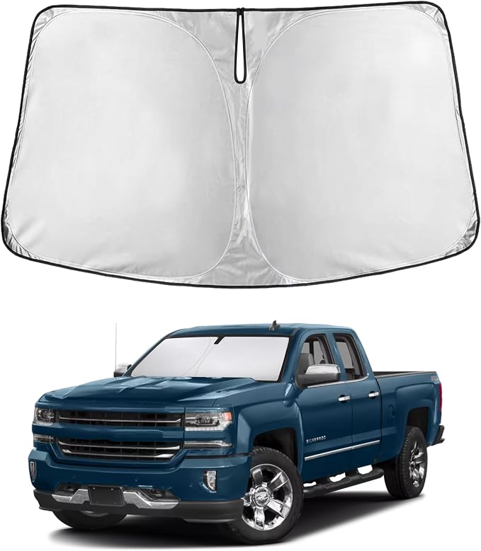 EcoNour Windshield Sunshade Compatible for Chevrolet Silverado/GMC Sierra 1500 2000 3500 2014-2019, Sun Visor for Front Windshield & Window Sun Shade Cover, UV Heat Blocker & Protector,Car Accessories