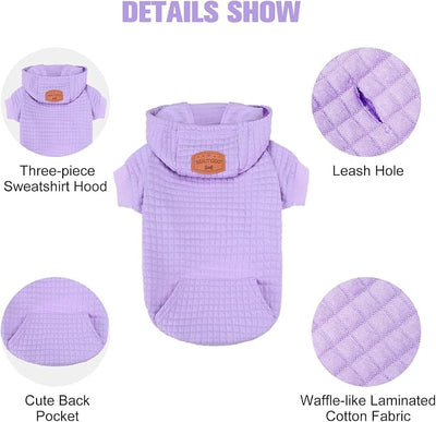 BEAUTYZOO Small Dog Hoodie Sweater with Pockets, Dog Clothes for Small Medium Dogs Boy Girl, Waffle-like Laminated Cotton Pet Coats with Hat and Leash Hole, All Weather Coat for Puppy Doggie Chihuahua