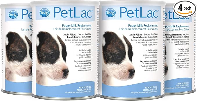 Pet-Ag PetLac Powder for Puppies - 10.5 oz, Pack of 4 - Puppy Milk Replacement Powder for Puppies Newborn to Six Weeks Old - Easy to Digest
