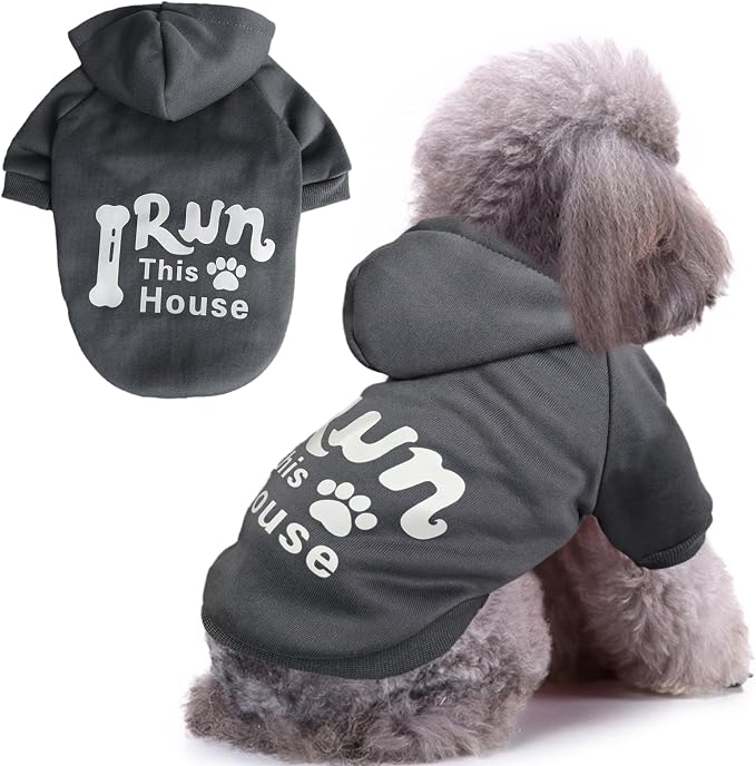 Jecikelon Print Dog Hoodies for Small Dogs, Soft Fleece Puppy Clothes for Pet Cat, Warm Winter Outfits Cold Weather Coats, Cute Sweatshirt Puppies Costume (Gray, X-Small)