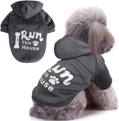 Jecikelon Print Dog Hoodies for Small Dogs, Soft Fleece Puppy Clothes for Pet Cat, Warm Winter Outfits Cold Weather Coats, Cute Sweatshirt Puppies Costume (Gray, Small)