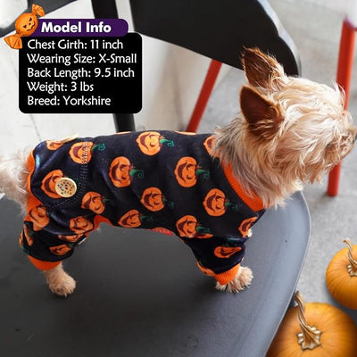 KYEESE Halloween Dog Pajamas for Small Dogs Boy Girl Adorable Pumpkin Dog Pjs Pet Onesie Stretchable Doggy Clothes 4 Legs Festival Doggie Jammies Cat Pajamas Halloween Costumes,Small