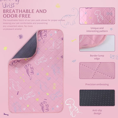 IEUUMLER Washable Pee Pads for Dogs, 2 Pack Non-Slip & Waterproof Whelping Pad, Reusable Puppy Potty Training With Fast Absorbent for Playpen EU007 (Pink Dinosaur, 30"X34"-2pcs)