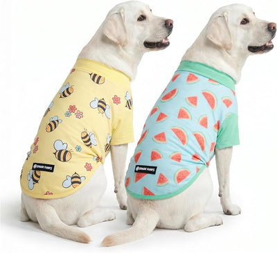 Spark Paws Sunblock Dog T-Shirt, SPF30 Protection, Lightweight Breathable Quick Dry for Dogs with Sensitive Skin - Bees & Watermelon (Set of 2) - Size 2XL