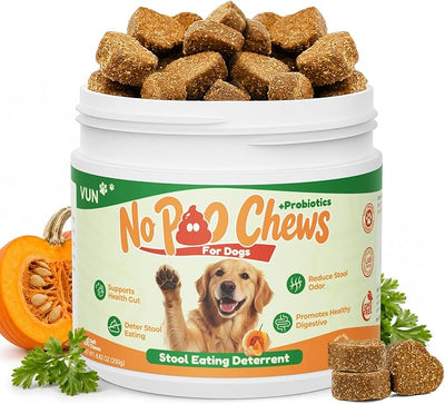 VUN No Poo Chews for Dogs – Coprophagia Stool Eating Deterrent for Dogs,Stop Poop Eating,Reduce Stool Odor & Support Digestion with Pumpkin, Digestive Enzymes & Yucca – 100 Soft Chews