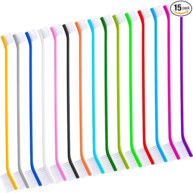 Nuenen 15 Pcs Dog Toothbrush Dual Headed Dental Brushes Puppy Tooth Brushing Kit Long Handle Toothbrush for Large and Small Dogs Cats Most Pets Teeth Cleaning Oral Care Supplies (Colorful)