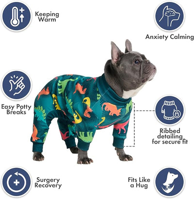 Spark Paws Dog Pajama, Dog Recovery Suit Male, Onesie, Ultra-Soft and 4-Way Stretch, for Small Medium and Large Breeds - Dinosaurs - 5XL