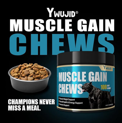 Dog Muscle Gain Power Chews-Canine Weight Gainer Formula,High Protein,Multivitamins,Overall Health & Energy,Immune Support,Muscle Building Supplement for Puppies,Adult & Senior Dogs-Chicken