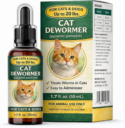 Liquid Dog & Cat Dewormer with Pyrantel Pamoate, for Roundworms & Hookworms, Easy-to-Use Oral Liquid Formula