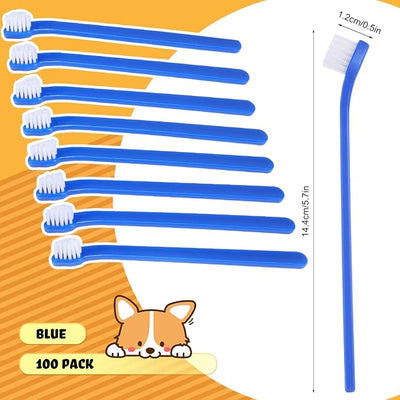 Tioncy 100 Pcs Small Dog Toothbrush Bulk Pack Long Handle Pet Toothbrushes with Soft Bristles, Dental Care Teeth Cleaning Kit for Small Breed Dogs, Cats, and Puppies (Blue)