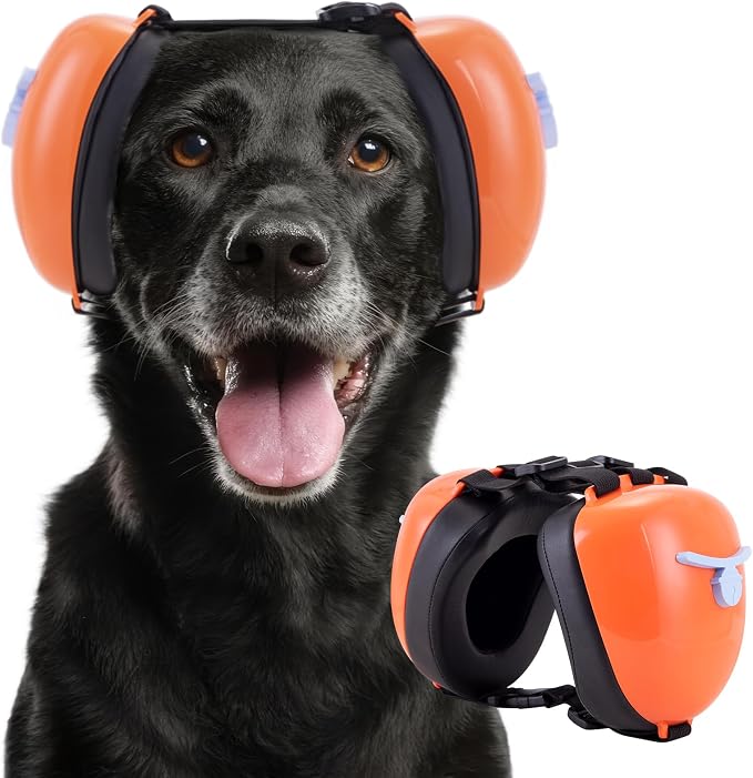 New Dog Ear Muffs for Noise Protection - 30dB NRR Dog Headphones, Noise Cancelling Hearing Protection Against Thunder/Fireworks/Vacuums, Upgraded Design with Bell Accent (Orange, X-Large)