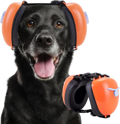 New Dog Ear Muffs for Noise Protection - 30dB NRR Dog Headphones, Noise Cancelling Hearing Protection Against Thunder/Fireworks/Vacuums, Upgraded Design with Bell Accent (Orange, Large)