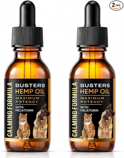 Buster's Cold Pressed Hemp Seed Oil for Dogs and Cats - Melatonin Calming Drops - 2-Pack Natural Pet Hemp Oil - Sleep Support Supplement