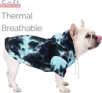 Dog Hoodie Tie Dye Dog Sweatshirt Chic Winter Clothes Ultra-Soft Warm Sweaters for Small Medium Dogs Fashion Pet Clothes for Dogs (Blue/Black/Grey, L (Back: 14.96",Chest: 19.68", Neck: 16.53"))