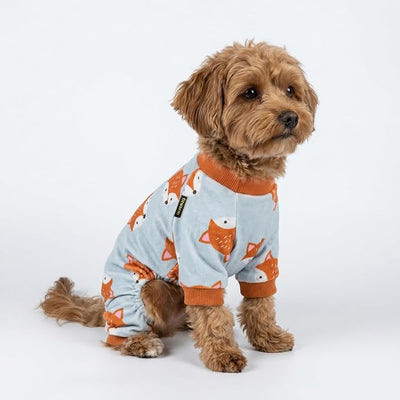 Fitwarm Funny Fox Dog Pajamas, Warm Dog Onesie, Dog Clothes for Small Dogs Girl Boy, Lightweight Velvet, Pet Outfit, Gray, Orange, Medium