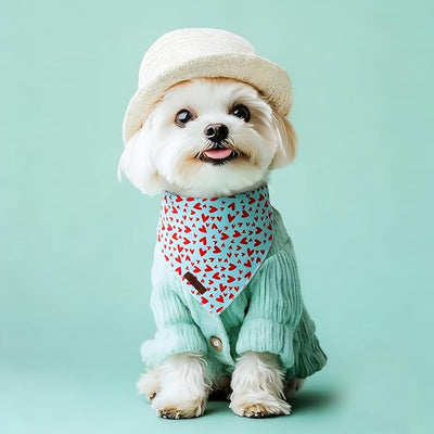 Valentines Dog Bandana - Soft Blue Heart Dog Neck Scarf, Cute Pet Bib for Medium Large Dogs, Valentine Photo Dogs Cats Prop for Daily Use Parties & Pet Photography L