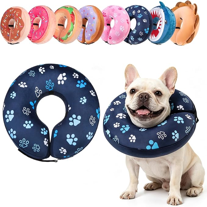 BEAUTYZOO Inflatable Dog Cone Collar, Recovery Dog Cone After Surgery, Adjustable Blow up Dogs Donut Collar, Pet Recovery Collar for Dogs,Navy Blue M