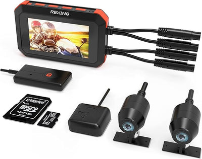 REXING MTC1 Motorcycle Dash Cam 3” LCD,Front and Rear Recording 1080p,170° Wide Angle Lens,Loop Recording,G-Sensor,Waterproof Motorcycle Camera, Parking Monitor,GPS,WiFi,128GB Max(32G Card Included)