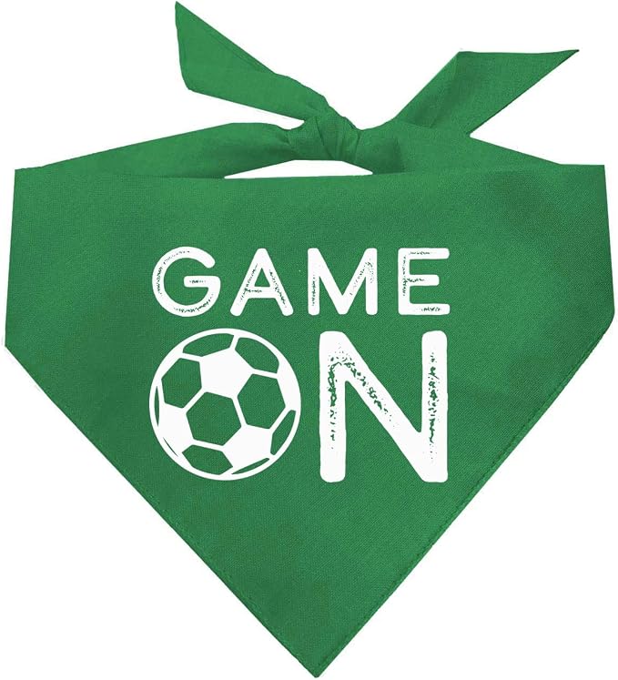 Game On Soccer Dog Bandana | 100% Cotton Adjustable Triangle | Made in USA | Soccer| Sports | Biggest Fan | Game Day | Green, X-Small (1073)