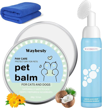 Lick-Safe Dog Paw & Nose Balm with Coconut Oil | 2.3oz Paw Wax, 1 Pcs Dog Paw Cleaner & Towel | Natural Moisturizer for Dry, Cracked Pads & Snout | Winter Snow, Road Salt & Hot Pavement Protector