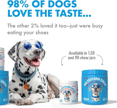 Dog Vitamins - 120 Multivitamins Chews w/Glucosamine Chondroitin, Probiotics Digestive Enzymes and Omegas - Supplement for Overall Health - Joint Support, Immune Health, Skin and Heart Health