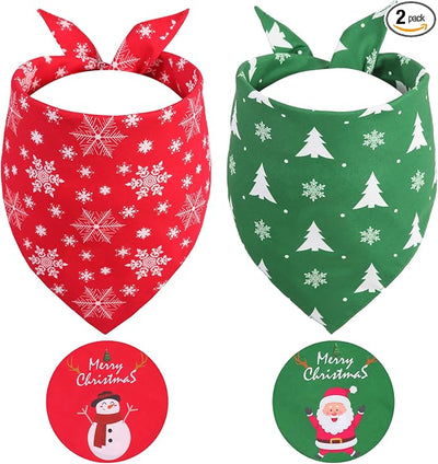 Christmas Dog Bandanas XLarge 2PCS, for Dog, Triangle Reversible Holiday Bandana for Boy Girl, Bibs Accessories for Large and Extra Large Dogs