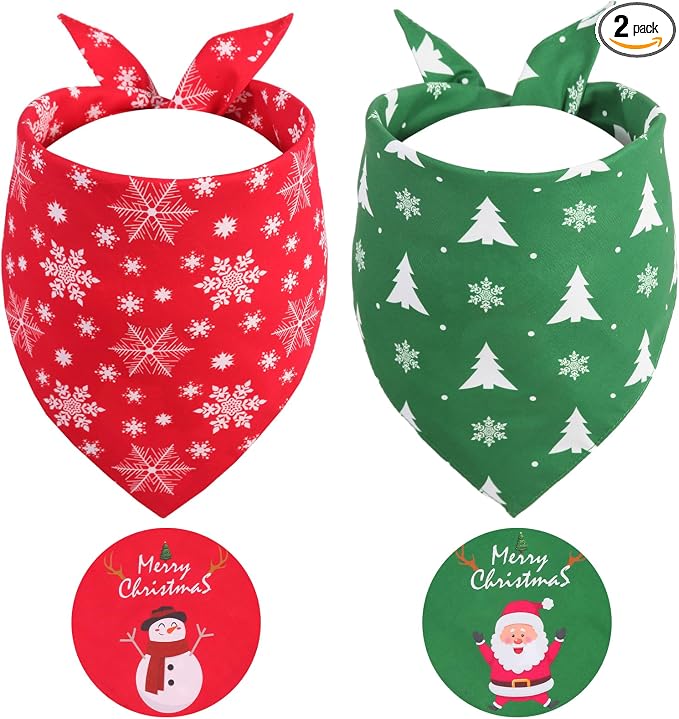 Christmas Dog Bandanas Small 2PCS, for Dog, Triangle Reversible Holiday Bandana for Boy Girl, Bibs Accessories for Small XS Dogs Cats Pets